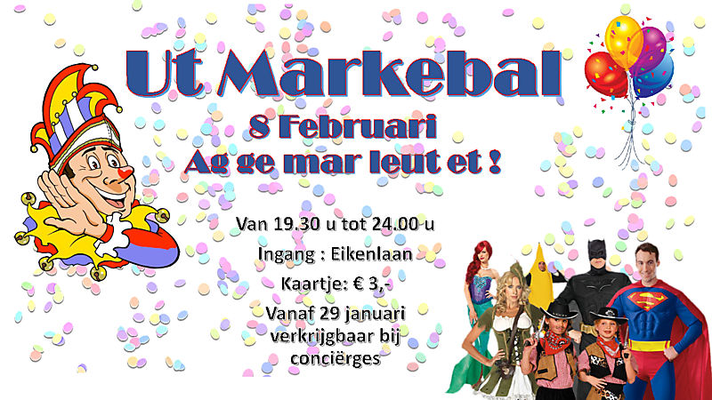 Donderdag 8 februari: Ut Markebal voor alle leerlingen met optreden van carnavalsband Mosterd na de Maaltijd